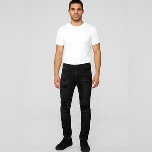 Rockstar Original Men’s Black Moto Jeans Distressed Ribbed Knees Slim Taper Size